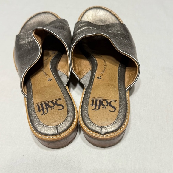Sofft Pewter Metallic Leather Slides Women’s Size 6 - Picture 2 of 6
